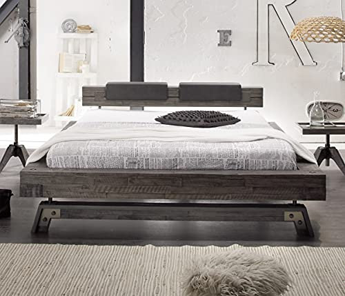 Hasena Factory Line Designbett Bloc Fußkufen Stabil Kopfteil Inca Vintage Grey 200x200