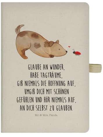 Mr. & Mrs. Panda Notizbuch A5 Hund Marienkäfer - Geschenk, Hoffnungsvoll, Sprüche, Reisetagebuch, Journal, Mischlingshund, Skizzenbuch, Tagebuch, Zuversichtlich