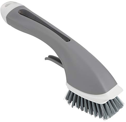 Dish Brush with Soap Dispenser, Long Handle Dishwashing Cleaning Brush for Kitchen Pan Pot Sink(Gray)