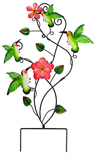 Juegoal 28 Inch Hummingbirds Garden Stake Decor, Colorful Look & Personalities Flowers Metal Wall Art Spring Decoration, Yard Outdoor Lawn Pathway Patio Ornaments