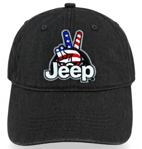 Jeep Wave USA Chino Twill Patch Garment Washed Hat (US, Alpha, One Size, Black)