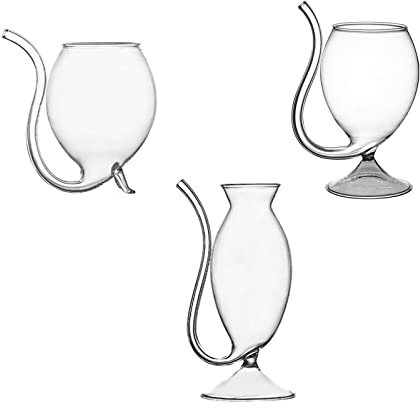 MSUIINT Lot de 3 verres à vin créatifs avec paille pour whisky, champagne, jus de fruits, boissons