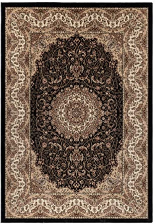 Ayyildiz Exklusiver Orientteppich: Klassisches Design mit orientalischem Medaillon-Muster | Kurzflorig und Rechteckig für Ihr Wohnzimmer, Größe:240 x 340 cm, Farbe:Schwarz
