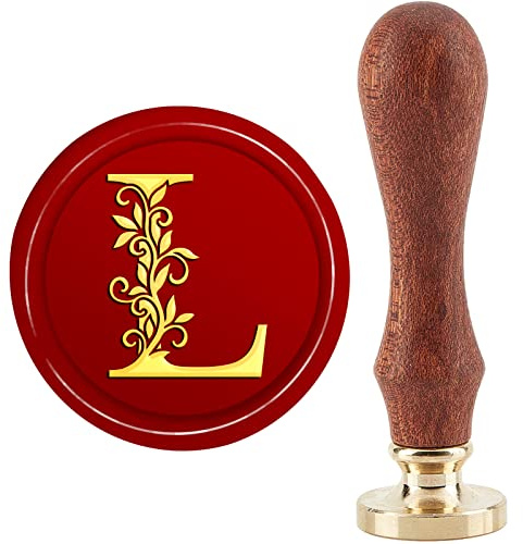 CRASPIRE Inledande vaxförseglingsstämpel L klassisk vintage 30 mm/1,18 tum tätningsstämpel avtagbart mässingshuvud med trähandtag för inbjudningar present gratulationskort