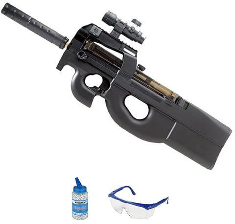 Fucile elettrico D90 (6 mm) | Pistola Airsoft calibro 6 mm + bottiglia 0,20 + occhiali protettivi (potenza: 1 joule)