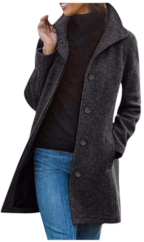 Damen Wollmantel - Herbstjacke Kurzmantel Elegant Lang Damenmantel Für Den Übergang Winterjacke Warm Trenchcoat Wolljacke Winter