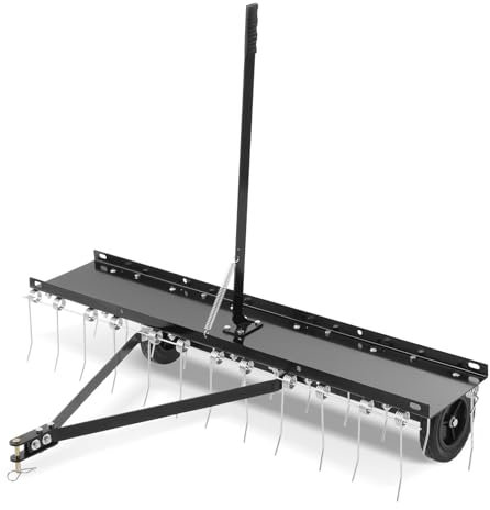 VEVOR Rastrello da Traino per Paesaggistica, Arieggiatore da Traino 1219 mm 24 Denti in Acciaio, Rastrello per Prato Si Attacca alla Categoria 1, Attacco a 3 punti per Trattore, Foglie Paglia Erba