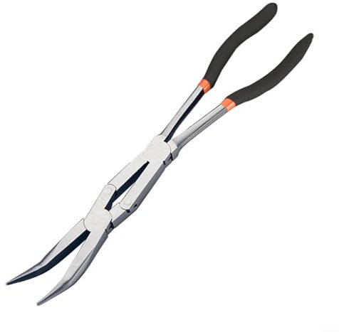 EXTRWORY Extra lange Spitzzange, 33 cm, Kabelabzieher, Spitzzange, 45 °, 90 °, Doppelnieten-Design, hohe Griffbacken, Komfortgriffe, Automobil-Handwerkzeuge, doppelte Spitzzange (45 °)