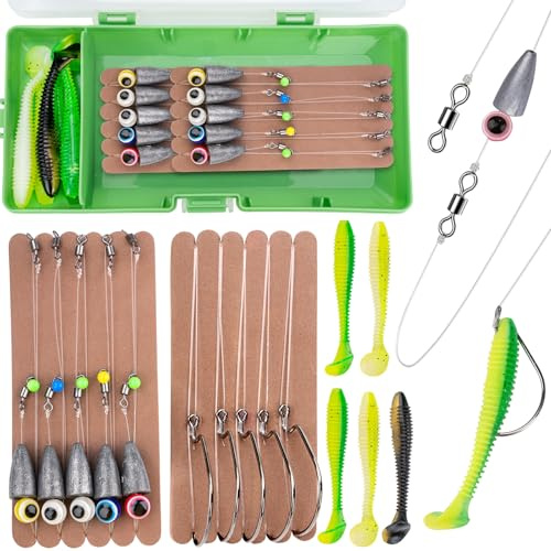 Carolina Rigs zum Angeln, fertig gebunden, Carolina-Rig-Set für Barschangeln, Wels-Vorrichtung, Angelvorrichtungs-Set mit Angelgewicht, Barschhaken, Drehgelenk, 10 Stück