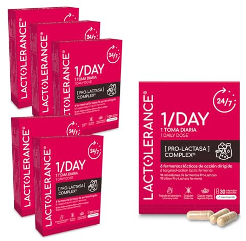 LACTOLERANCE 1/DAY Probióticos Precursores de Lactasa, 24h, 180 Cápsulas