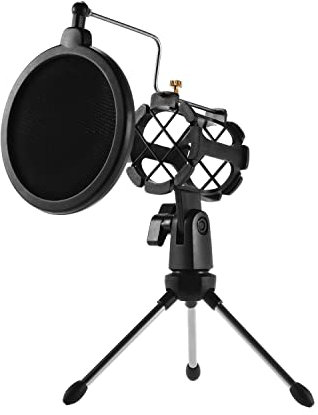Desktop Microphone Tripod Stand, Shock Mount Holder Pop Filter Kit for Studio Recording Online Broadcasting Singing Meeting