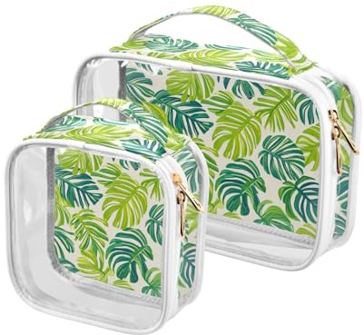 sanluoli 2 Pack clear Green Monstera Deliciosa travel bag toiletry TSA approved portable bags for women Men’s shaving kit, green Monstera deliciosa, green Monstera deliciosa