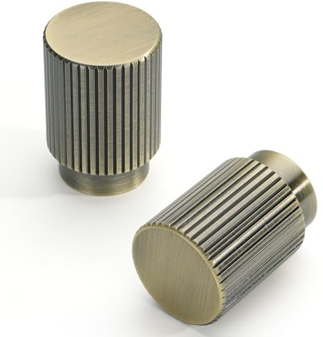 FURNIWARE 10 Stück Schrankknäufe Shiny Antik Messing, Möbelknöpfe Antik Bronze, küchenknöpfe 20mm Rund, Türgriffe Küche Knauf Vintage, Türknauf mit Linienmuster, Kommode für Schränke Kleiderschrank