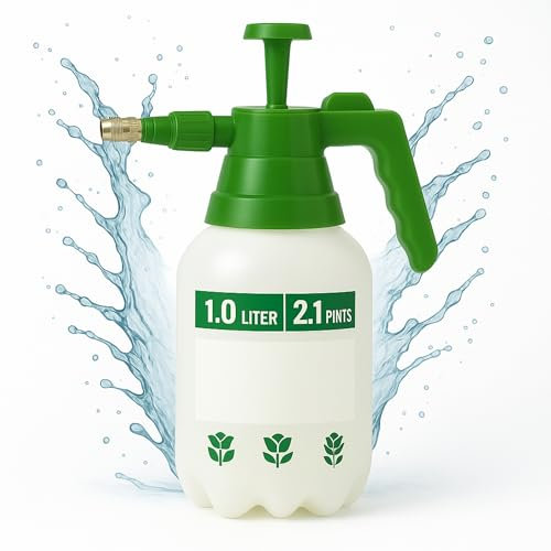 TECHZOCO Botella pulverizar, sulfatar, Bomba de presión/vaporización con pulverizador, Pulverizador de presión Manual, Spray Alta presión para herbicidas, pesticidas, fungicidas y Limpieza, 1 litros