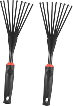 TOYZFRIENDY 2 Pezzi Rastrello da Giardino Denti Manico Ergonomico per Pulizia Erbacce e Foglie in Spazi Stretti Strumento Resistente per Giardinaggio e Campeggio