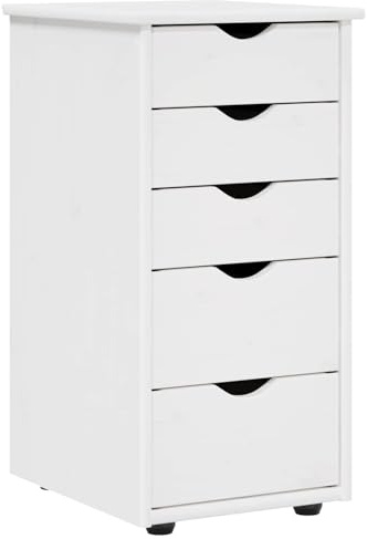 GeenYuu Schrank Weiß aus massivem Kiefernholz 34 x 39 x 61,5 cm mit 5 Schubladen, platzsparend und mobil für Büro, Flur, Hauswirtschaftsraum und Stauraum
