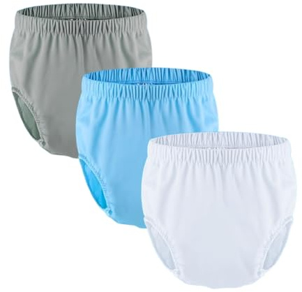 Vuxenblöjöverdrag, inkontinens läckagesäkra plastblöjor, återanvändbar blöjöverdrag Drag på överdrag Byxa Tvättbar(Blue+Gray+White,Large)