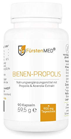 FürstenMED® 900mg Bienen Propolis Kapseln Hochdosiert - Natürliche Flavonoide aus Bienen-Harz mit Vitamin C (aus Acerola) - 90 vegetarische Kapseln - Laborgeprüft