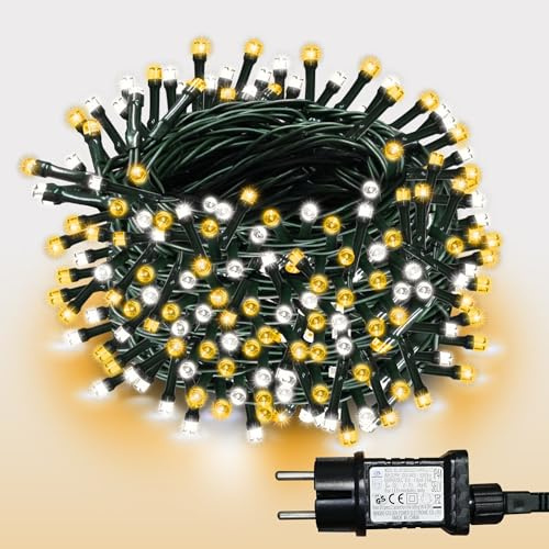 WISD LED Lichterkette 33m, 600er Warmweiß und Weiß - Dimmbare Weihnachtsbeleuchtung auf Dunkelgrün Kabel mit 12 Modi Timer und EU Stecker - Innen und Außen für Weihnachtsbaum, Balkon, Zimmer, Garten