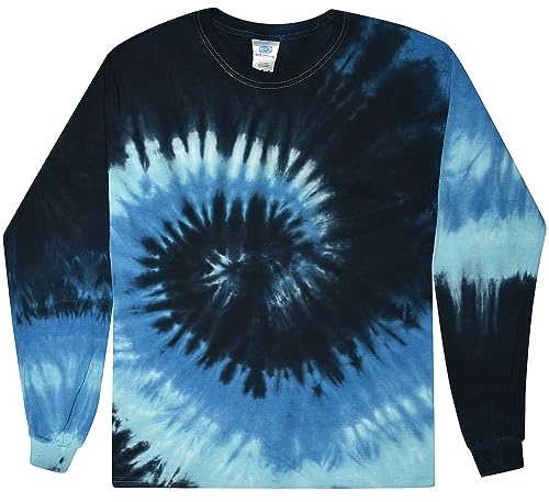 Colortone Unisex Batik Camiseta Manga Larga Hombre 'Remolino' | Camisa Adulto sin Capucha | Ropa Flower Power Mujeres Hombres Algodon | Diseño Batik Teñido a Mano | Blue Ocean, M