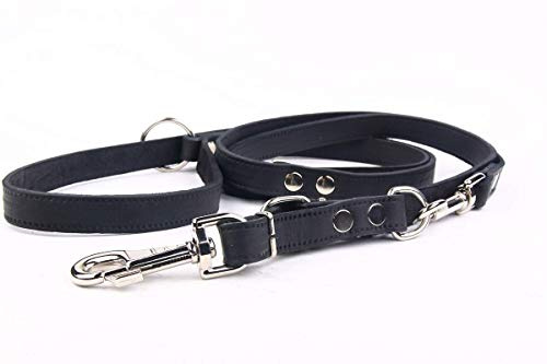 Exklusive,edle Echt-Leder-Hunde-Leine, High End Qualität 925 20 mm / 220 cm, schwarz, verstellbar, massiv für große XL-Hunde