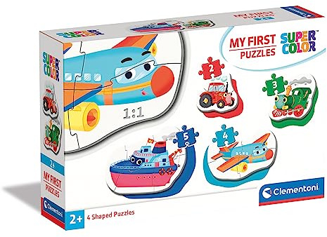 Clementoni 20811 Supercolor Transportmittel – Puzzle 2 + 3 + 4 + 5 Teile ab 2 Jahren, buntes Kinderpuzzle mit besonderer Leuchtkraft & Farbintensität, Geschicklichkeitsspiel für Kinder