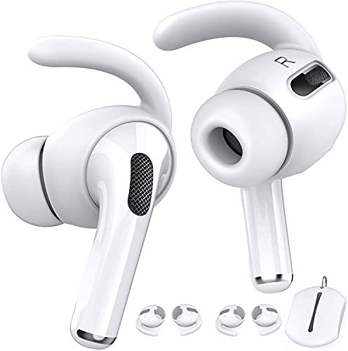 AHASTYLE AirPods Pro Ear Hooks 3 Pairs Anti-Slip Ear Covers Silicone Accessories【Added Storage Pouch】Compatible with Apple AirPods Pro 2019 (White)