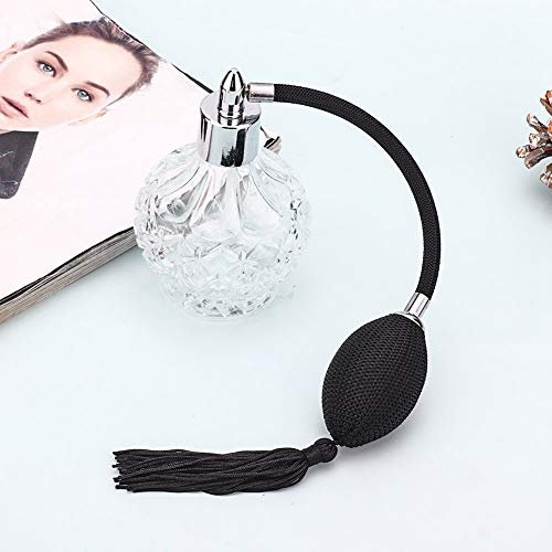 Brrnoo Vaporisateur Vide au Parfum Portatif - Crystal Art Vintage Style en Verre Réutilisable Avec Pompon (90 ml), Poire Vaporisateur, Flacon Vintage