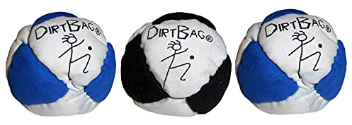 DIRTBAG Classic Footbag 3 Pack, Handmade, Pro-Grade Durability, Original Design, Machine Washable - White/Blue/Black Combo