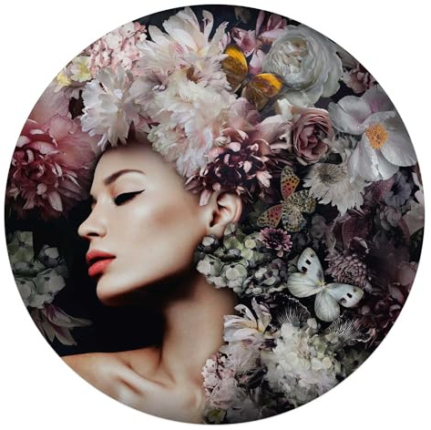REINDERS Glasbild, Frau mit Blumenhut, Schlafzimmer, Poster, Wanddeko, Glasbilder, Glas, Rosa, Ø 70