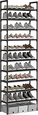AcornFort® S-538 10 Ebenen Stöckiges Schwarz Verstellbare Schuhablagen Schuhaufbewahrung Hohes Schuhregal Organizer Regal Halteständer für 30 Paar Schuhe, 56 x 30 x 170 cm, Robuste Bauweise