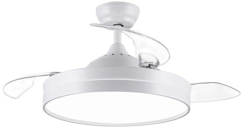 CJOY Ventilatore da Soffitto Retrattile con Luce e Telecomando, Ventilatore da Soffitto Scalabile Bianco 107 cm, Lampadario Ventilatore Soffitto Invisibile 3 Pale, 6 Velocità, DC Reversibile