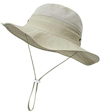 YAMEE Solhatt barn UV-skydd fiskarhatt nät, solhatt flicka strandhatt pojkar mössa barn baby solhatt vikbar andas, sommar barnhatt 6 månader – 8 år, 2-beige, 48