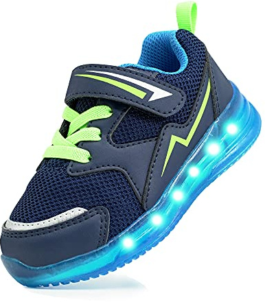 YESKIS Toddler Boys Light Up Shoes LED Flashing Lightweight Mesh Breathable Adorable Running Sneakers for Toddler Dark Blue 7