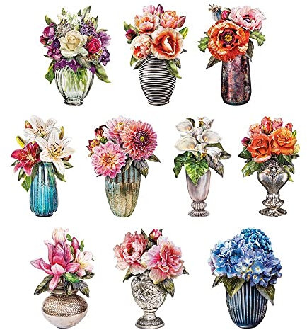 Lot de 10 motifs 3D découpés, env. 7 à 10 cm, dans un sachet | images pour bricoler et décorer | cartes de vœux DIY | motifs pour scrapbooking et décoration DIY (vase à fleurs élégant 02)