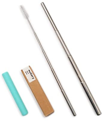 Outlery | Einziehbare Metallstrohhalme - tragbare wiederverwendbare Trinkhalme aus Edelstahl - Teleskop-Design - umweltfreundlicher Reisestrohhalm