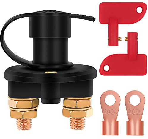 Hauptschalter 12V / 24V, JatilEr Batteriehauptschalter Schnelles Ausschalten Trennschalter Reines Kupfer Batterieschalter Boot mit Natoknochen Schlüssel für Pkw Wohnmobile Lkw Schiffe Yachten