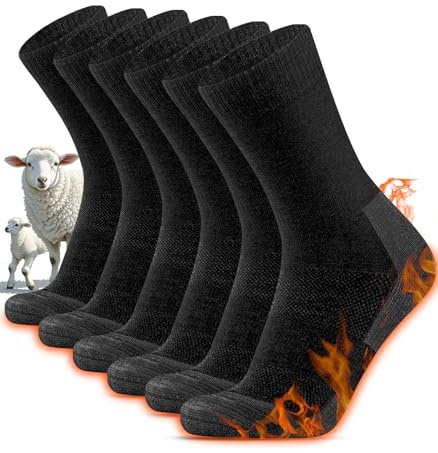 HIYATO Merino Wandersocken Herren & Damen 3 Paar - Gepolstert, 60% Merinowolle Thermosocken, Wintersocken - für Trekking, Outdoor und Sport (43-46, 3 Paar | Schwarz)