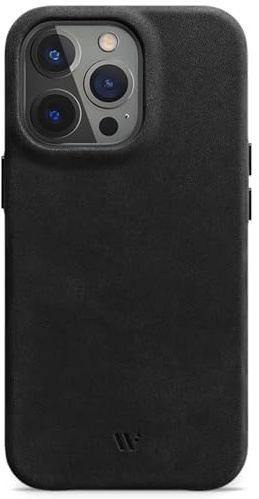 WIIUKA Hülle für iPhone 14 Pro, Leder aus Deutschland, Lederhülle extra Dünn, Premium Handyhülle, Case, Qi, Vintage Schwarz