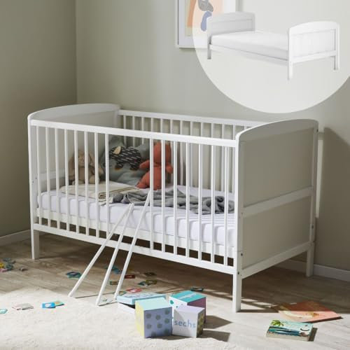 Kids Collective Babybett Kinderbett 70x140 Umbaubares Gitterbett höhenverstellbar & herausnehmbare Sprossen | weiß Vollholz Kiefer Made in Europe | von Geburt bis 6. Lebensjahr