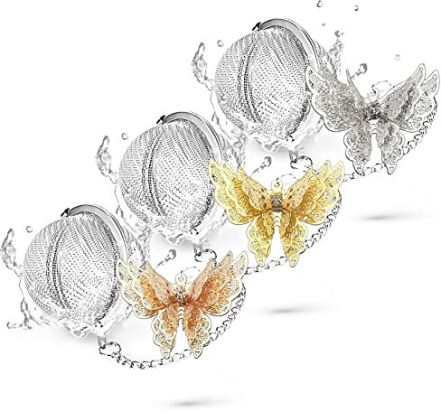 Loose Tea Steeper 3 Sets Tea Ball Infusers for Loose Tea, Tea Leaf Infuser 3D Butterfly Pendant Tea Diffusers for Loose Tea Stainless Steel Tea Infuser with Charm Tea Holder