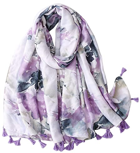 FAIRYGATE Tassel Scarf Ladies Scarves Lightweight Soft Shawl Wrap Fashion Elegant Scarfs for Women UK Gifts Purple 71023