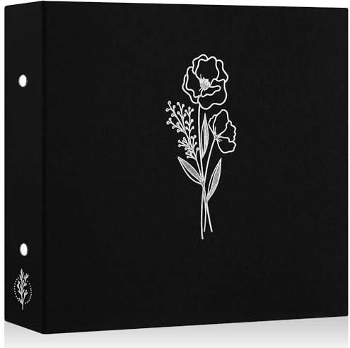 Lanpn 12 x 12 tum klippbok fotoalbum, linneskydd arkivsyrafri toppmatad 3 ringpärm mapp fotobok 30 x 30 cm med 30 plasthylsor 60 sidor (svart)