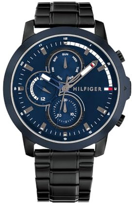 Tommy Hilfiger Reloj Analógico de Cuarzo multifunción para hombre con Correa en Acero Inoxidable Negro - 1792049