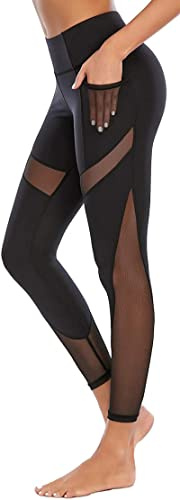 In One Clothing - Leggings da donna per sport, fitness, outdoor e loungewear, super elastici e con vita alta per una vestibilità comoda e senza pieghe, Maglia nera, L