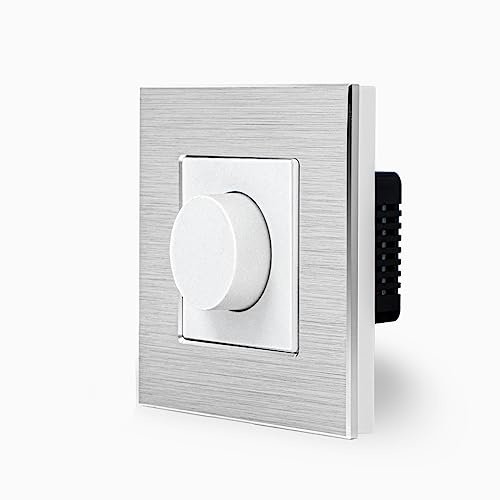 Luxus-Time Dimmer Schalter Drehdimmer mit Drehschalter 500W Unterputz Schalter LED-Dimmschalter für Wipp Dimmerlichtschalter Wandschalter im Aluminium Rahmen UP Dimmbare Glühlampen, LED-Lampen weiß