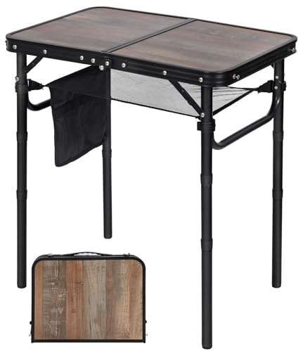 REDCAMP Kleiner Klapptisch Höhenverstellbar mit Aufbewahrungsnetz, 4 Höhe | Leichter Tragbarer Campingtisch klappbar zum Picknick-Kochen im Freien im Innenbereich, 4 Höhen (26/42/51/67)