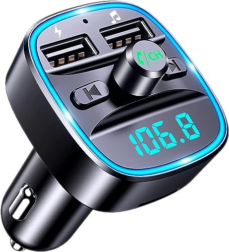 Bluetooth Wireless Dual USB Ports FM Transmitter Adaptor for Cars, MP3 Hands-Free Calling Player, Wireless Radio Receiver, Universal Fast Car Charger, LED Screen Supports TF Card & USB Flash Drive.