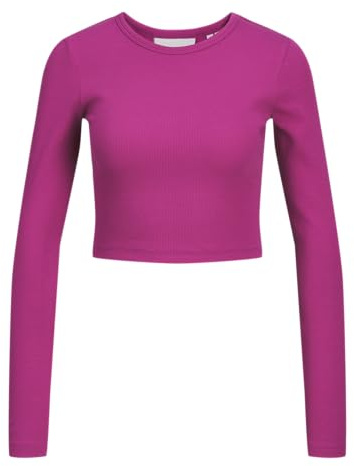 JJXX Jxfeline Str LS Rib tee Jrs Noos Camiseta de Manga Larga, Fucsia Red, L para Mujer