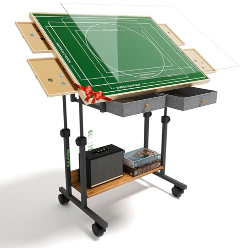 CODACE 1500 Piece Jigsaw Puzzle Table with Legs, Adjustable 5-Tilting-Angle Board with 6 Drawers & Cover, 35x 26 Wooden Board with 4 Wheels for Adults